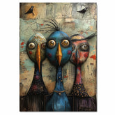 Quirky Colorful Birds Trio Expressive Hand Painted Art Textured Abstract Style Perfect for Home Wall Decor Living Room Bedroom Office or Unique Gift Idea on Ready to Hang 1.5" Thick Canvas Wrap, Floating Framed Canvas, Flat Rolled Canvas