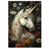 White Unicorn with Flowers Painting Mystical Fantasy Horse Portrait Dreamy Elegant Art Perfect for Home Office Nursery Wall Decor or Gift for Fantasy Lovers on Ready to Hang 1.5" Thick Canvas Wrap, Floating Framed Canvas, Flat Rolled Canvas
