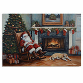 Vintage Santa in Rocking Chair by Fireplace – Cozy Holiday Scene with Dog and Gifts on Ready to Hang 1.5" Thick Canvas Wrap, Floating Framed Canvas, Flat Rolled Canvas