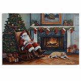 Vintage Santa in Rocking Chair by Fireplace – Cozy Holiday Scene with Dog and Gifts on Ready to Hang 1.5" Thick Canvas Wrap, Floating Framed Canvas, Flat Rolled Canvas