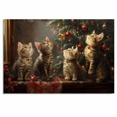 Christmas Magic: Four Adorable Kittens Under the Tree Retro Holiday Painting on Ready to Hang 1.5" Thick Canvas Wrap, Floating Framed Canvas, Flat Rolled Canvas