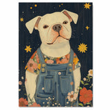 Adorable White Dog in Overalls Floral Shirt Whimsical Animal Art for Nursery Farmhouse Rustic Decor Cute Dog Lover Gift Perfect for Bedroom or Living Room on Ready to Hang 1.5" Thick Canvas Wrap, Floating Framed Canvas, Flat Rolled Canvas
