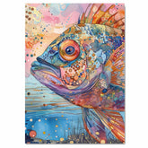 Abstract Watercolor Fish Close-Up in Multicolor Pattern with Ocean Background for Aquatic Wall Art Lovers on Ready to Hang 1.5" Thick Canvas Wrap, Floating Framed Canvas, Flat Rolled Canvas