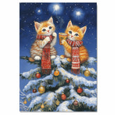 Christmas Kittens Canvas Wall Art – Orange Tabby Cats with Cocoa in Snowy Tree – Holiday Décor Print with Red Scarves & Ornaments on Ready to Hang 1.5" Thick Canvas Wrap, Floating Framed Canvas, Flat Rolled Canvas