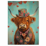 Majestic Elegance: Whimsical Highland Cattle in a Victorian-Era European Suit and Hat Heartfelt Timeless Artwork on Ready to Hang 1.5" Thick Canvas Wrap, Floating Framed Canvas, Flat Rolled Canvas