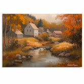 Golden Reflections – Autumn Village by the River on Ready to Hang 1.5" Thick Canvas Wrap, Floating Framed Canvas, Flat Rolled Canvas