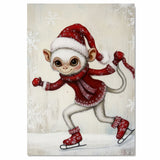 Whimsical Christmas Monkey Ice Skating in Santa Hat and Red Winter Outfit – Adorable Holiday Animal Art for Nursery Decor, Gifts, or Seasonal Home Accents on Ready to Hang 1.5" Thick Canvas Wrap, Floating Framed Canvas, Flat Rolled Canvas