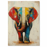 Vibrant Retro Circus Elephant Art Colorful Abstract Animal Painting for Living Room Kids Room Office Decor Bold and Playful Wall Accent for Any Space on Ready to Hang 1.5" Thick Canvas Wrap, Floating Framed Canvas, Flat Rolled Canvas