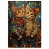 Christmas Kittens in Cozy Sweaters Adorable Holiday Cat Painting Festive Winter Scene Perfect for Home Office Seasonal Decoration or Christmas Gift on Ready to Hang 1.5" Thick Canvas Wrap, Floating Framed Canvas, Flat Rolled Canvas