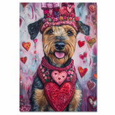 Love & Loyalty: Airedale Dog in a Heart-Themed Pink Top and Hat - Adorable Valentine's Painting on Ready to Hang 1.5" Thick Canvas Wrap, Floating Framed Canvas, Flat Rolled Canvas
