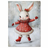 Christmas Wall Art Featuring Adorable Ice Skating Bunny in Red Coat and Holly Bow Whimsical Winter Illustration for Holiday Décor and Cute Animal Art Lovers on Ready to Hang 1.5" Thick Canvas Wrap, Floating Framed Canvas, Flat Rolled Canvas