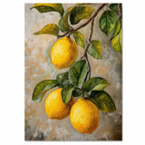 Close-Up Lemons on Branch with Leaves Vintage Botanical Style Illustration for Kitchen or Dining Room Rustic Farmhouse Citrus Fruit Art Print on Ready to Hang 1.5" Thick Canvas Wrap, Floating Framed Canvas, Flat Rolled Canvas