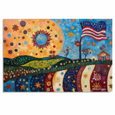 4th of July Independence Day Folk Artwork Sunshine & Stars – Decorative Patriotic on Ready to Hang 1.5" Thick Canvas Wrap, Floating Framed Canvas, Flat Rolled Canvas