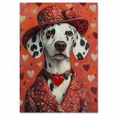 Timeless Love: Dalmatian in a Pink Heart-Accented Suit and Victorian-Style European Hat Romantic Classic Painting on Ready to Hang 1.5" Thick Canvas Wrap, Floating Framed Canvas, Flat Rolled Canvas