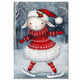 Whimsical Christmas Lamb Ice Skating in Red Sweater Dress and Santa Hat – Adorable Holiday Animal Artwork for Seasonal Decor, Nursery Walls, or Winter Gifts on Ready to Hang 1.5" Thick Canvas Wrap, Floating Framed Canvas, Flat Rolled Canvas