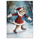 Festive Cougar Ice Skating in Red Santa Dress Whimsical Christmas Wall Art Featuring Wild Cat in Snowy Forest – Holiday Decor for Animal and Winter Art Fans on Ready to Hang 1.5" Thick Canvas Wrap, Floating Framed Canvas, Flat Rolled Canvas