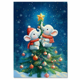 Baby Elephants Decorating Christmas Tree with Star and Ornaments in Winter Wonderland Scene Holiday Art Print for Nursery or Festive Seasonal Decor on Ready to Hang 1.5" Thick Canvas Wrap, Floating Framed Canvas, Flat Rolled Canvas