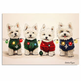 Dog Christmas Canvas - "Winter Wonder Westies" - West Highland Terriers in Festive Sweaters & Christmas Lights on Ready to Hang 1.5" Thick Canvas Wrap, Floating Framed Canvas, Flat Rolled Canvas