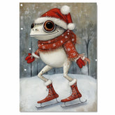 Whimsical Christmas Frog Ice Skating in Red Boots and Santa Hat Adorable Winter Animal Wall Art for Kids Room, Nursery, Holiday Decor, or Festive Gift Idea on Ready to Hang 1.5" Thick Canvas Wrap, Floating Framed Canvas, Flat Rolled Canvas
