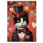 Aristocratic Feline: Tuxedo Cat in a Refined Hat and European Elegant Suit Sophisticated Classic Painting on Ready to Hang 1.5" Thick Canvas Wrap, Floating Framed Canvas, Flat Rolled Canvas