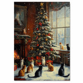 Vintage Christmas Cats Print Festive Holiday Scene Cozy Fireplace and Decorated Tree Perfect Winter Artwork for Living Room Bedroom and Holiday Decor on Ready to Hang 1.5" Thick Canvas Wrap, Floating Framed Canvas, Flat Rolled Canvas