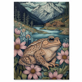 Peaceful Toad by River in Mountain Landscape Hand Painted Art Tranquil Nature Scene Perfect for Home Wall Decor Living Room Bedroom Office or Nature Lovers on Ready to Hang 1.5" Thick Canvas Wrap, Floating Framed Canvas, Flat Rolled Canvas