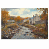 Whispers of Fall – Oil Painting Print of a Village Stream on Ready to Hang 1.5" Thick Canvas Wrap, Floating Framed Canvas, Flat Rolled Canvas
