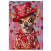 Regal Romance: Chihuahua in a European-Inspired Red Dress and Hat with a Touch of Elegance Sophisticated Painting on Ready to Hang 1.5" Thick Canvas Wrap, Floating Framed Canvas, Flat Rolled Canvas