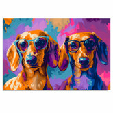 Colorful Dachshund Print Featuring Quirky Sausage Dogs in Sunglasses in Vibrant Pop Art Style Perfect for Modern Home Office or Gift Décor on Ready to Hang 1.5" Thick Canvas Wrap, Floating Framed Canvas, Flat Rolled Canvas