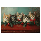 "Retro Christmas Charm: Five Adorable Kittens" Vintage-Style Holiday Scene on Ready to Hang 1.5" Thick Canvas Wrap, Floating Framed Canvas, Flat Rolled Canvas
