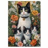 Blossoming Meadow: Tuxedo Cat Mom and Three Kittens in Spring on Ready to Hang 1.5" Thick Canvas Wrap, Floating Framed Canvas, Flat Rolled Canvas