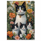 Blossoming Meadow: Tuxedo Cat Mom and Three Kittens in Spring on Ready to Hang 1.5" Thick Canvas Wrap, Floating Framed Canvas, Flat Rolled Canvas