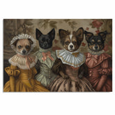 Victorian Dog Portrait Print of Four Elegant Lady Dogs in Dresses Whimsical Pet Art for Dog Lovers Perfect Vintage Wall Décor for Home Office or Gifts on Ready to Hang 1.5" Thick Canvas Wrap, Floating Framed Canvas, Flat Rolled Canvas