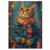 Christmas Kitten in Scarf and Jacket Adorable Holiday Cat Painting Festive Winter Scene Perfect for Cozy Home Office Seasonal Decoration or Christmas Gift on Ready to Hang 1.5" Thick Canvas Wrap, Floating Framed Canvas, Flat Rolled Canvas