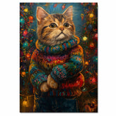 Christmas Kitten in Colorful Sweater Adorable Holiday Cat Painting Festive Winter Scene Perfect for Cozy Home Office Seasonal Decoration or Christmas Gift on Ready to Hang 1.5" Thick Canvas Wrap, Floating Framed Canvas, Flat Rolled Canvas