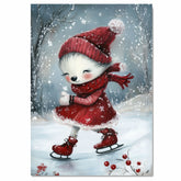 Whimsical Christmas Dog Ice Skating in Red Dress Winter Art Print or Canvas for Holiday Decor and Cute Seasonal Gift on Ready to Hang 1.5" Thick Canvas Wrap, Floating Framed Canvas, Flat Rolled Canvas