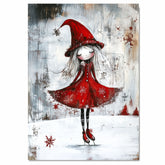 Whimsical Christmas Witch Ice Skating Print – Gothic Red Dress Winter Fairy Art, Magical Holiday Wall Decor, Snowy Enchanted Scene for Nursery or Gift on Ready to Hang 1.5" Thick Canvas Wrap, Floating Framed Canvas, Flat Rolled Canvas