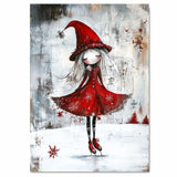 Whimsical Christmas Witch Ice Skating Print – Gothic Red Dress Winter Fairy Art, Magical Holiday Wall Decor, Snowy Enchanted Scene for Nursery or Gift on Ready to Hang 1.5" Thick Canvas Wrap, Floating Framed Canvas, Flat Rolled Canvas