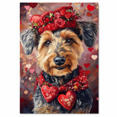 Love in Bloom: Airedale Dog Wearing a Red Hat with a Heartfelt Touch - Romantic Valentine's Painting on Ready to Hang 1.5" Thick Canvas Wrap, Floating Framed Canvas, Flat Rolled Canvas