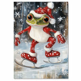 Whimsical Christmas Frog Ice Skating in Festive Red Outfit Cute Winter Animal Wall Art for Holiday Decor, Nursery, Kids Room, or Christmas Gift for Nature Lovers on Ready to Hang 1.5" Thick Canvas Wrap, Floating Framed Canvas, Flat Rolled Canvas