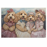 Dog Christmas Canvas - "Victorian Doodle Charm" - Adorable Goldendoodles Dressed in Elegant Victorian Attire on Ready to Hang 1.5" Thick Canvas Wrap, Floating Framed Canvas, Flat Rolled Canvas
