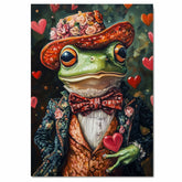 Aristocratic Charm: Whimsical Green Frog in a Victorian-Era Suit and Hat Elegant Heartfelt Artwork on Ready to Hang 1.5" Thick Canvas Wrap, Floating Framed Canvas, Flat Rolled Canvas