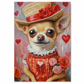 Elegant Devotion: Chihuahua in a European-Inspired Red Dress and Hat with a Heartfelt Touch Romantic Painting on Ready to Hang 1.5" Thick Canvas Wrap, Floating Framed Canvas, Flat Rolled Canvas