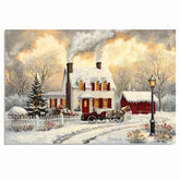 Winter Farmhouse – Cozy Snow-Covered Country Home with Red Barn, Trees and Horse Wall Art Print on Ready to Hang 1.5" Thick Canvas Wrap, Floating Framed Canvas, Flat Rolled Canvas