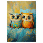 Cute Owl Pair in Colorful Pajamas – Whimsical Animal Wall Art for Baby Room, Woodland Nursery, Cozy Cottage Bedroom, or Animal Lovers’ Gift Idea on Ready to Hang 1.5" Thick Canvas Wrap, Floating Framed Canvas, Flat Rolled Canvas