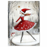 Christmas Wall Art Featuring Ballerina in Red Santa Dress Skating in Snowy Forest Enchanting Winter Holiday Artwork for Ballet Lovers and Festive Decor Enthusiasts on Ready to Hang 1.5" Thick Canvas Wrap, Floating Framed Canvas, Flat Rolled Canvas