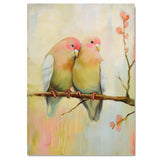 Pastel Bird Couple Art in Soft Yellow and Pink Hues Perched on Branch with Blossoms for Serene and Romantic Interior Style or Bird Lover Gift Ideas on Ready to Hang 1.5" Thick Canvas Wrap, Floating Framed Canvas, Flat Rolled Canvas