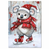 Whimsical Christmas Koala Bear Ice Skating in Red Scarf and Santa Hat – Cute Winter Animal Illustration for Holiday Decor, Nursery Art, or Festive Gifting on Ready to Hang 1.5" Thick Canvas Wrap, Floating Framed Canvas, Flat Rolled Canvas