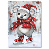 Whimsical Christmas Koala Bear Ice Skating in Red Scarf and Santa Hat – Cute Winter Animal Illustration for Holiday Decor, Nursery Art, or Festive Gifting on Ready to Hang 1.5" Thick Canvas Wrap, Floating Framed Canvas, Flat Rolled Canvas