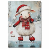 Whimsical Christmas Lamb Ice Skating in Red Santa Hat and Scarf – Cute Holiday Animal Artwork for Winter Nursery Decor, Christmas Gifts, or Seasonal Displays on Ready to Hang 1.5" Thick Canvas Wrap, Floating Framed Canvas, Flat Rolled Canvas